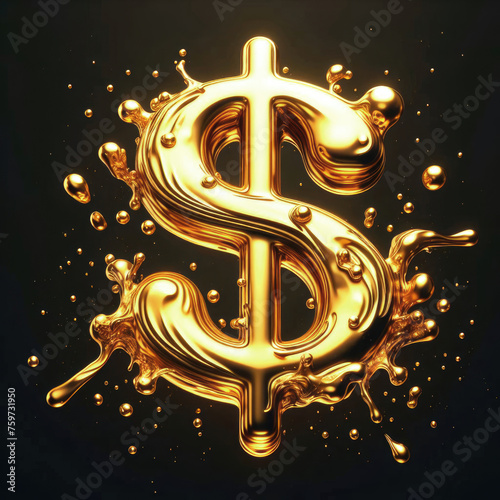 Splashing Liquid Gold Dollar Sign on Elegant Dark Background AI photo