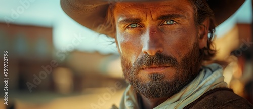 Close-Up Of A Cowboy Hero. Illustration On The Theme Of Cinema And TV Series, History And Lifestyle. Generative AI