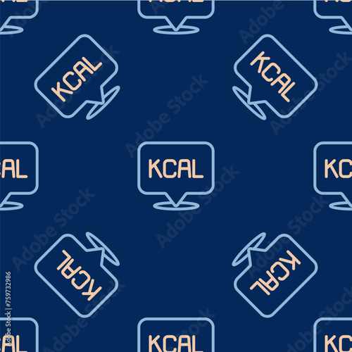 Line Kcal icon isolated on isolated seamless pattern on blue background. Health food. Vector