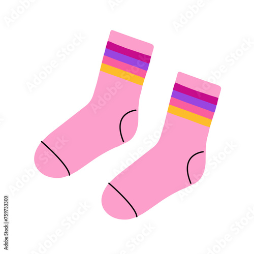 Fashion 80-90s classic pink socks on a white background, vector flat