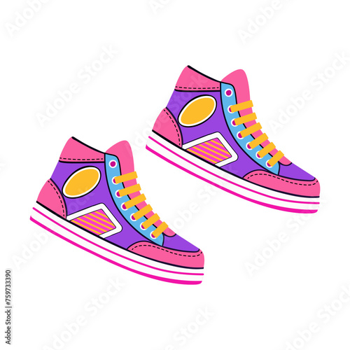 Fashion 80-90s classic shoes on a white background, flat vector