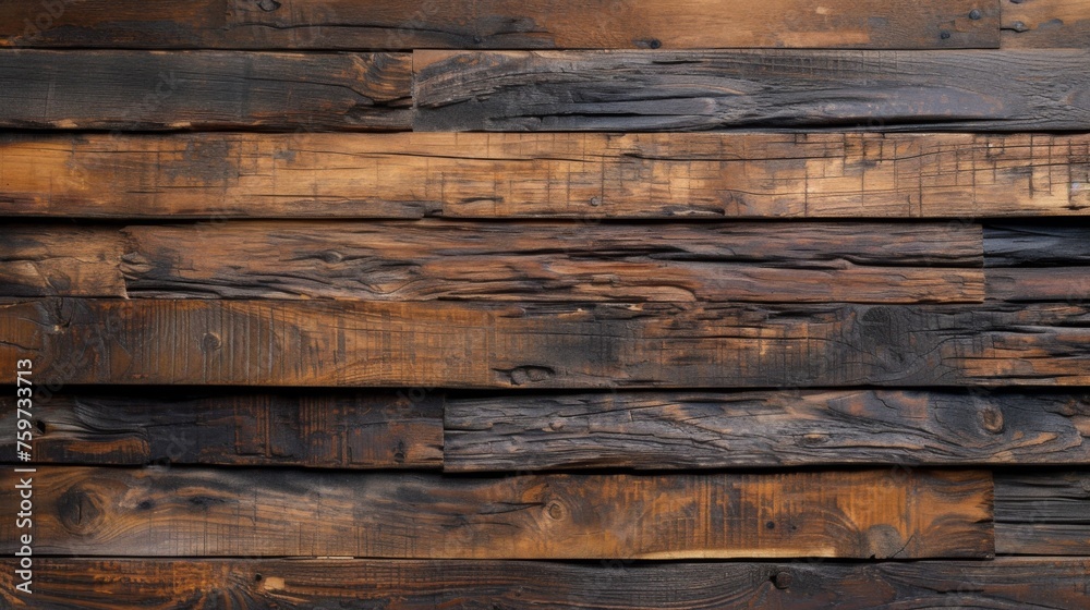 Obraz premium Detailed photo of weathered wooden planks showcasing natural wood grain patterns and rustic charm