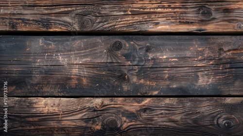 Captivating texture of charred wooden planks with a rich dark patina and distinct wood grain photo