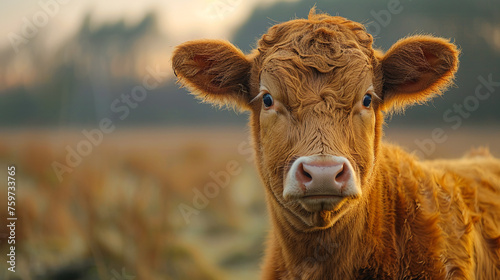wildlife photography, authentic photo of a cow in natural habitat, taken with telephoto lenses, for relaxing animal wallpaper and more