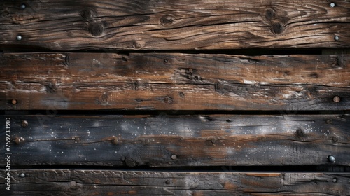 This shot captures weathering of wood planks held together with metal screws, conveying durability