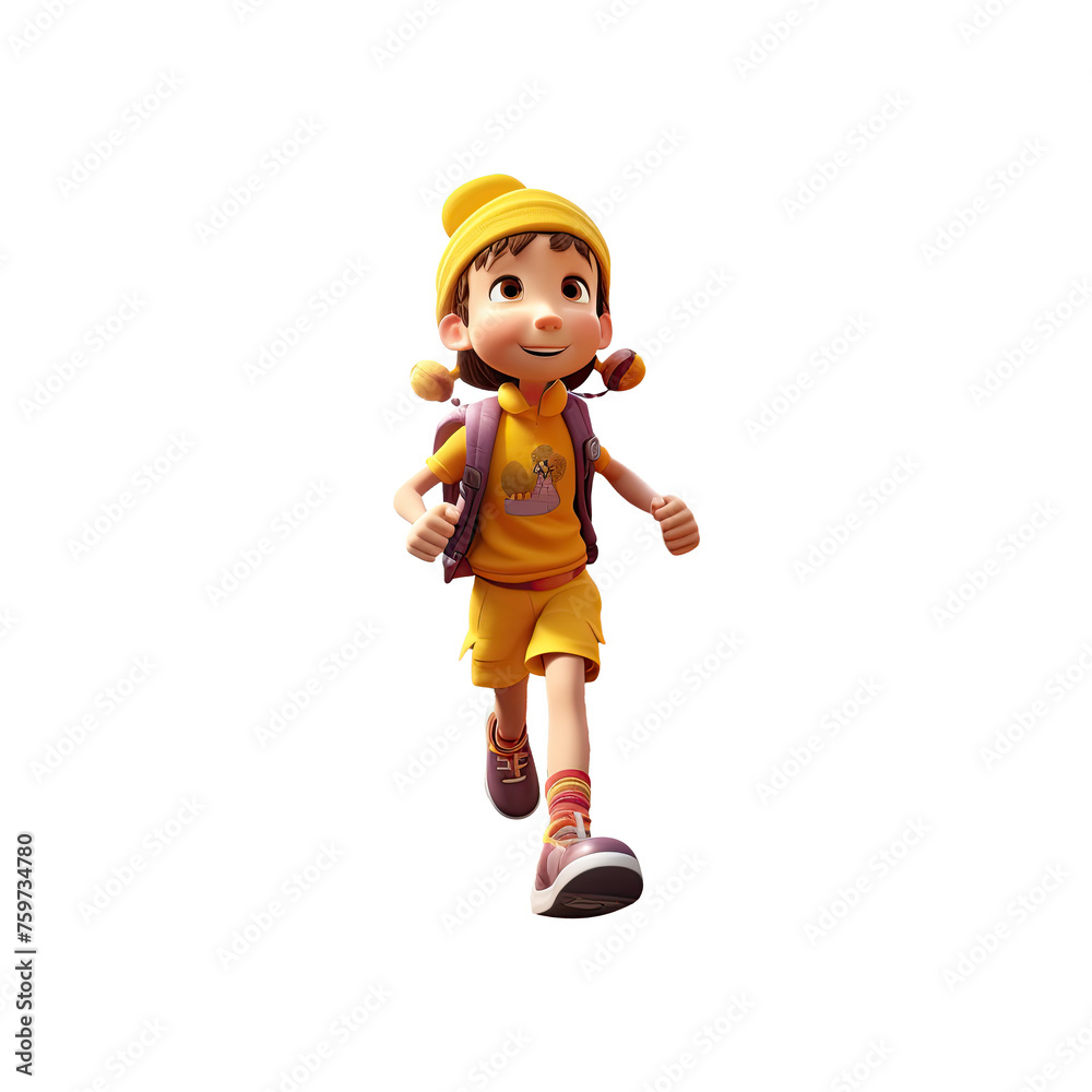 Cheerful Animated Girl Running Isolated Cheerful Animated Girl Running Isolated