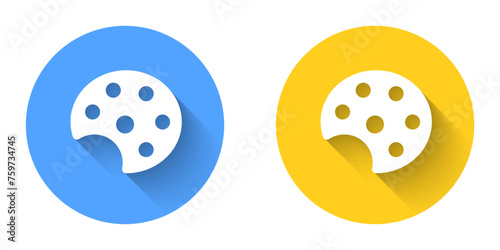 White Palette icon isolated with long shadow background. Circle button. Vector