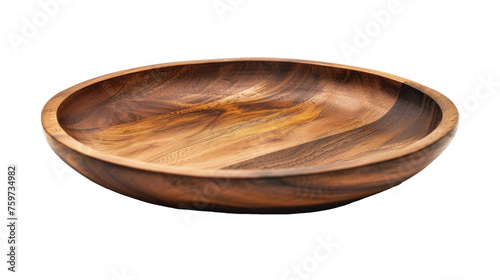 Wooden plate on white background. PNG file of isolated cutout object with on transparent background. Handcrafted cooking utensils
