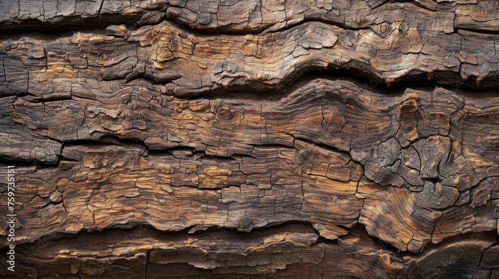Photo showcases weathered tree bark with deep cracks, emphasizing the effects of aging on nature Photo showcases weathered tree bark with deep cracks, emphasizing the effects of aging on nature