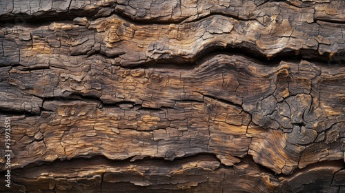 Photo showcases weathered tree bark with deep cracks, emphasizing the effects of aging on nature