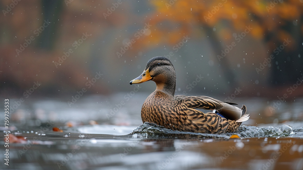 Obraz premium wildlife photography, authentic photo of a duck in natural habitat, taken with telephoto lenses, for relaxing animal wallpaper and more