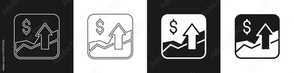 Set Financial growth increase icon isolated on black and white background. Increasing revenue. Vector Set Financial growth increase icon isolated on black and white background. Increasing revenue. Vector