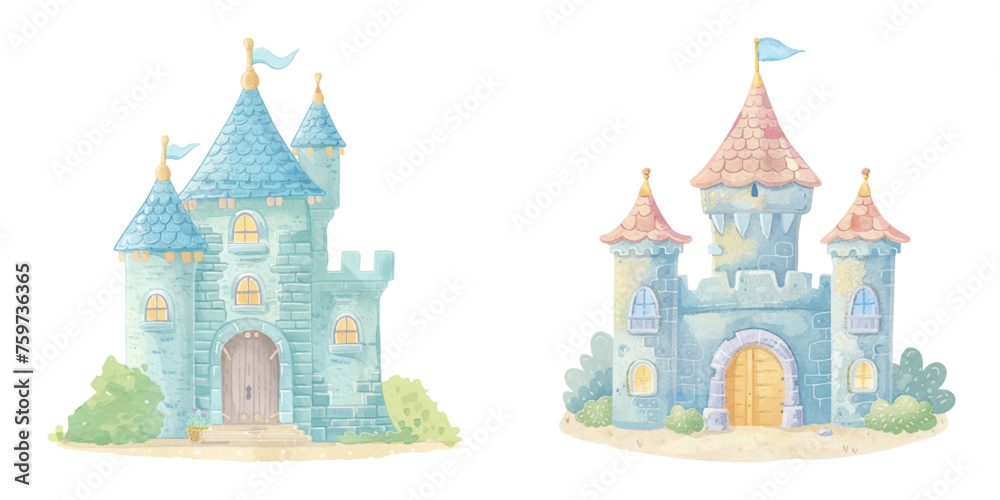  cute castle watercolour vector illustration