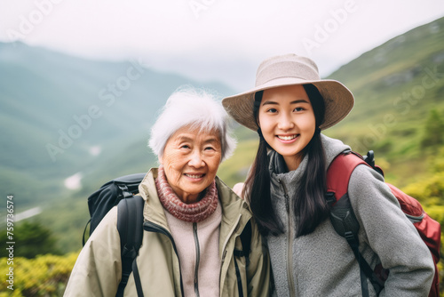 Mother and daughter hiking