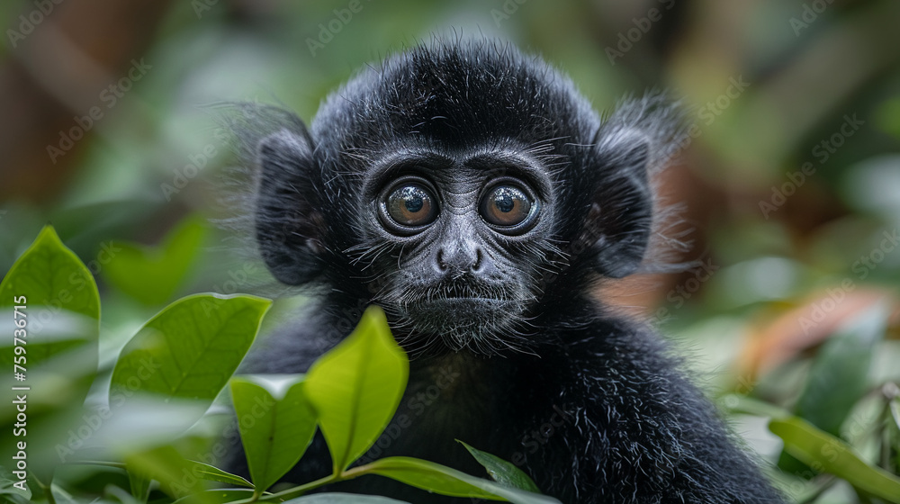 wildlife photography, authentic photo of a gibbon in natural habitat, taken with telephoto lenses, for relaxing animal wallpaper and more