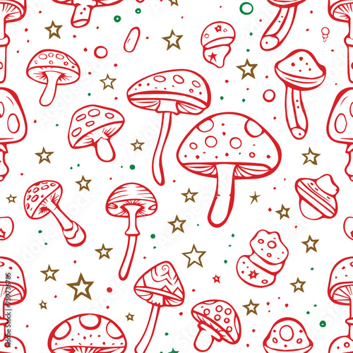 seamless pattern with wild mushrooms