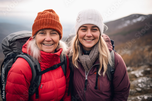 Mother and daughter hiking