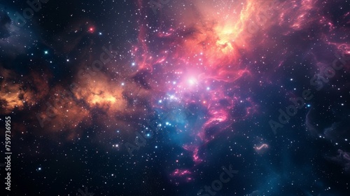 A stunning cosmic cloud bursts with vibrant colors, symbolizing energy and the dynamic nature of space