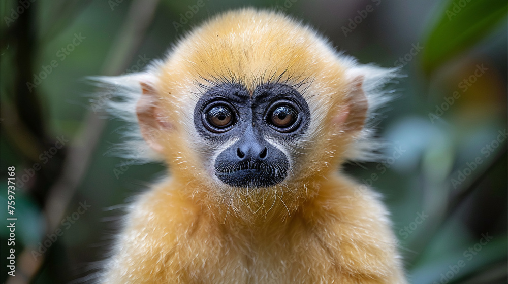 Obraz premium wildlife photography, authentic photo of a gibbon in natural habitat, taken with telephoto lenses, for relaxing animal wallpaper and more