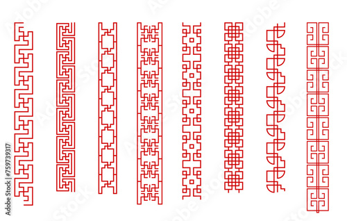 Decorative borders in chinese style, ethnic asian ornament, frame pattern lines collection, vector