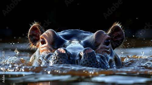 wildlife photography, authentic photo of a hippopotamus in natural habitat, taken with telephoto lenses, for relaxing animal wallpaper and more