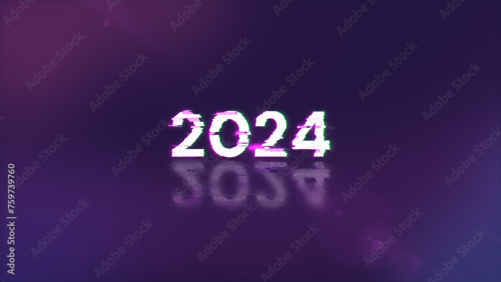 3D rendering 2024 text with screen effects of technological glitches 3D rendering 2024 text with screen effects of technological glitches