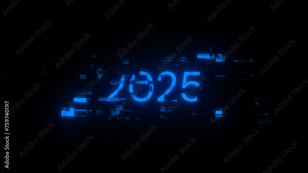 3D rendering 2025 text with screen effects of technological glitches