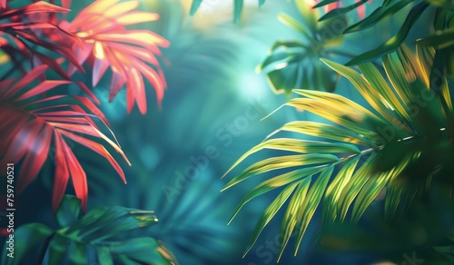 colorful background of tropical leaves and branches