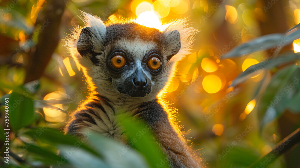 Obraz premium wildlife photography, authentic photo of a lemur in natural habitat, taken with telephoto lenses, for relaxing animal wallpaper and more