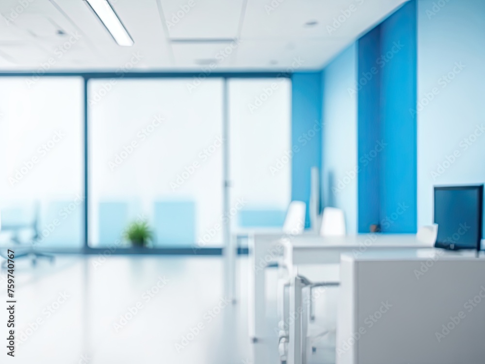 blurry light blue background of a contemporary executive workspace. blurry light blue background of a contemporary executive workspace.