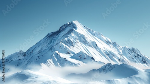 A mountain peak with snow-capped slopes and a clear blue sky  emphasizing the grandeur