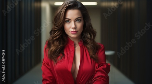 young woman in red jacket posing for camera