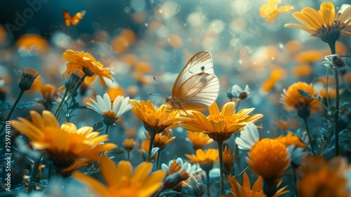 butterfly garden, with vibrant flowers and delicate butterflies flitting amon...