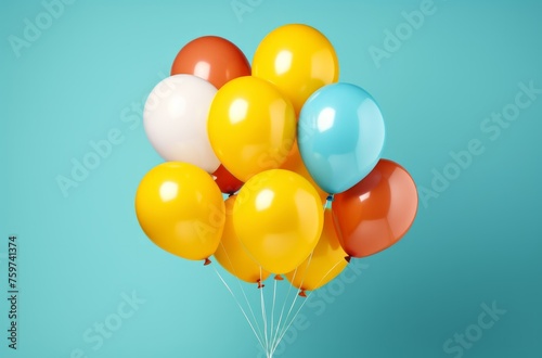 a bunch of colorful balloons against on blue background