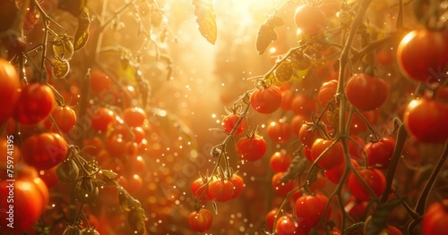 tomatoes and ripe tomatoes growing in the field