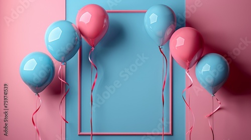 A minimalist scene featuring a balloon theme, with a clean frame and floating...