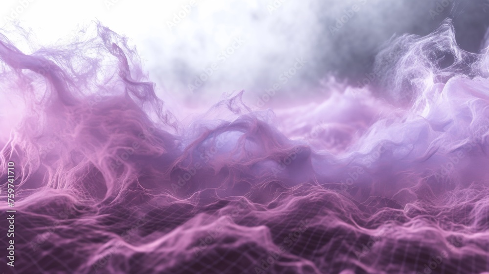 A dreamy landscape made of swirling purple and pink smoke, giving a sense of mystery, magic, and otherworldliness