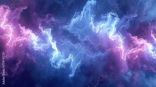 Capturing a stunning digital representation of a nebula with clouds swirling in brilliant shades of blue and purple