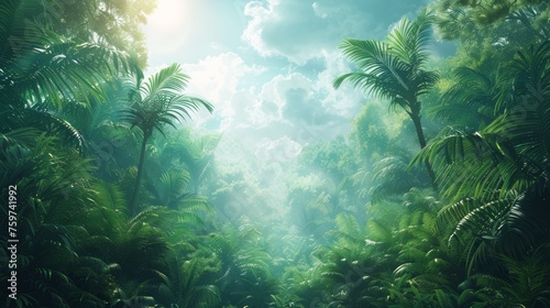 tropical rainforest  with towering trees and dense greenery  providing a lush