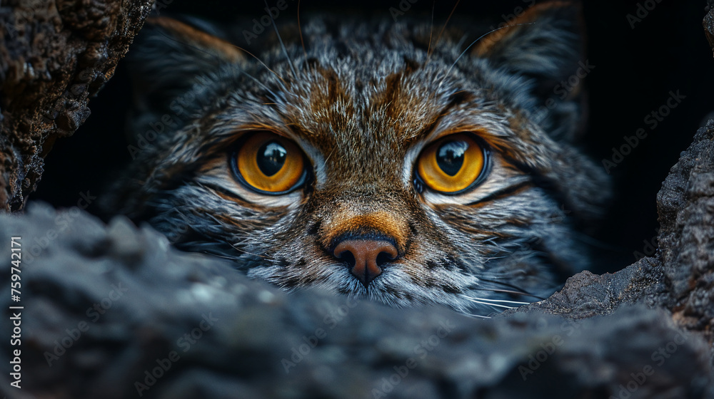 wildlife photography, authentic photo of a manul in natural habitat, taken with telephoto lenses, for relaxing animal wallpaper and more