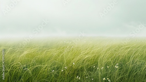 A minimalist composition of a grassy meadow, with tall grass swaying in the wind