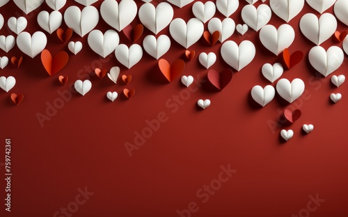small hearts from paper on a red background