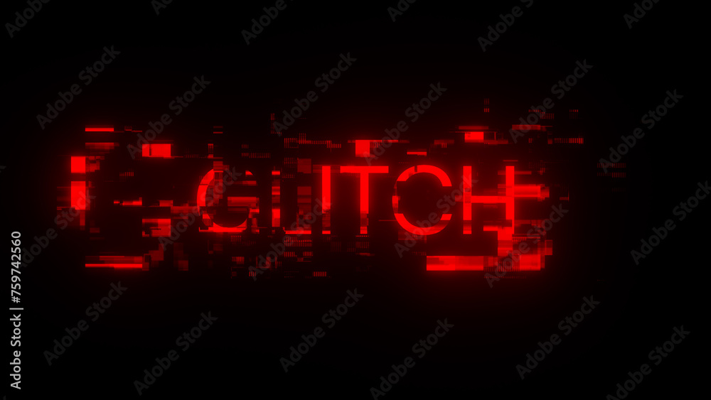 3D rendering glitch text with screen effects of technological glitches