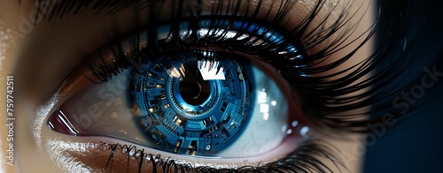 a woman's eye with a laser flashing on it