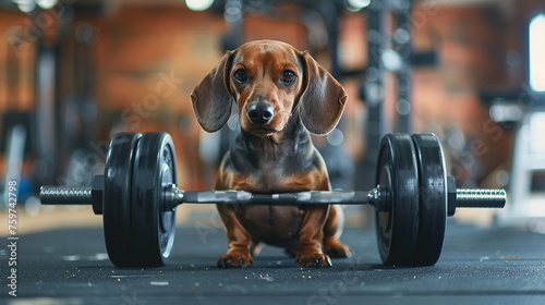 Duchshund fitness  em treino na academia  photo