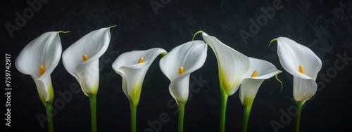 white calla lillies in a black background