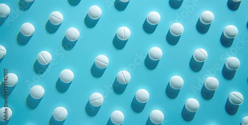 pills and tablets on a blue background