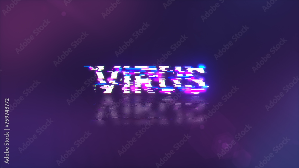 Obraz premium 3D rendering virus text with screen effects of technological glitches