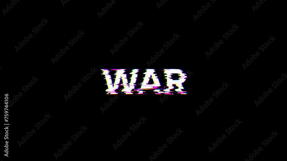 3D rendering war text with screen effects of technological glitches 3D rendering war text with screen effects of technological glitches