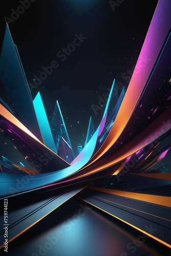 Abstract geometric shapes on a dark background, vibrant colors, vertical composition photo